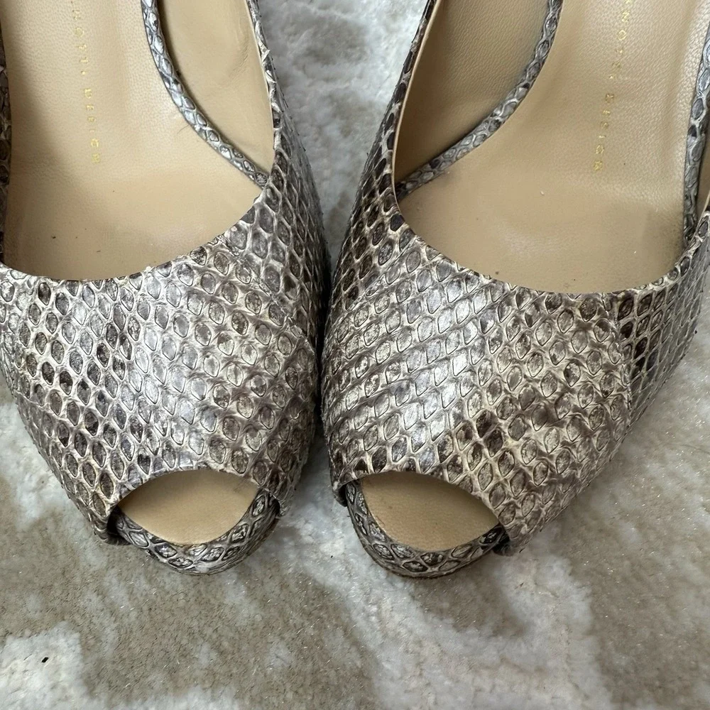 Giuseppe Zanotti Snake Print Embossed Leather Peep Toe Pump Heels EU38 US8‎ Used